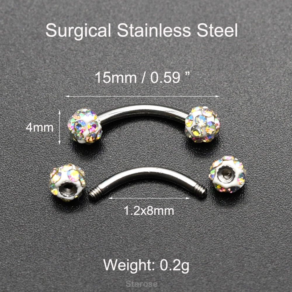 2Pcs 4mm Crystal Ball Curved B - Nipple Bar Curved ulasan dan harga