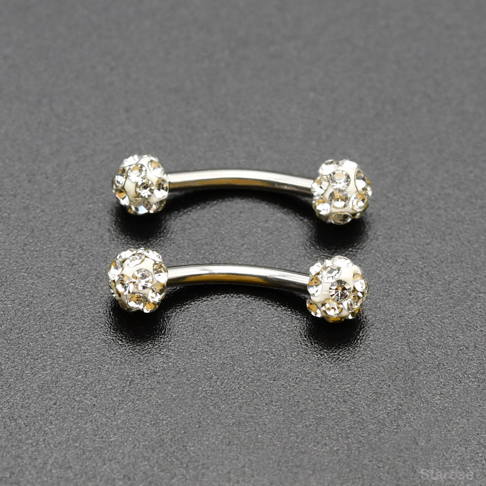 2Pcs 4mm Crystal Ball Curved B - Nipple Bar Curved ulasan dan harga