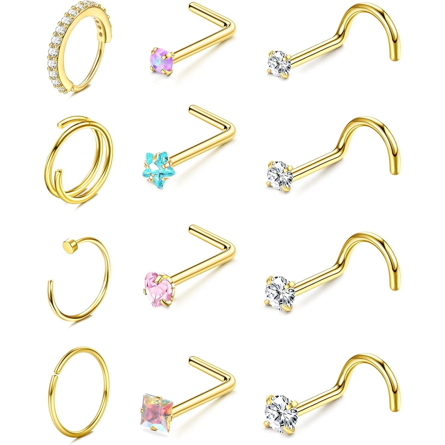 ORAZIO 12Pcs Nose Rings 14K Go - Body Jewelry And Piercing ulasan dan harga
