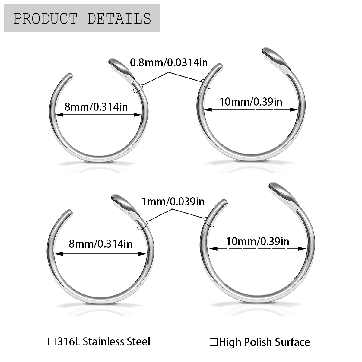 2 Pcs Stainless Steel Personal - Body Jewelry Metal Types ulasan dan harga
