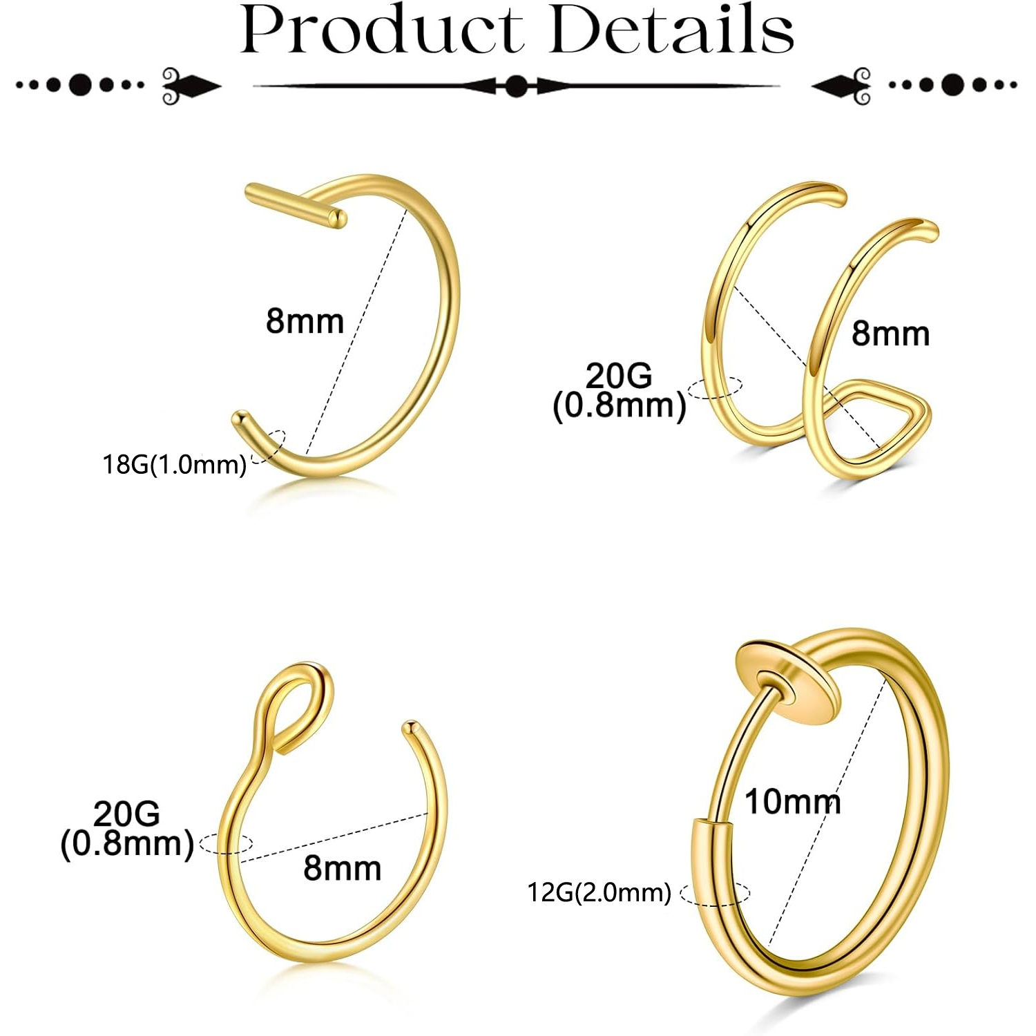 339pcs Set Golden Fake Eyebrow - Body Jewelry Lip Ring ulasan dan harga