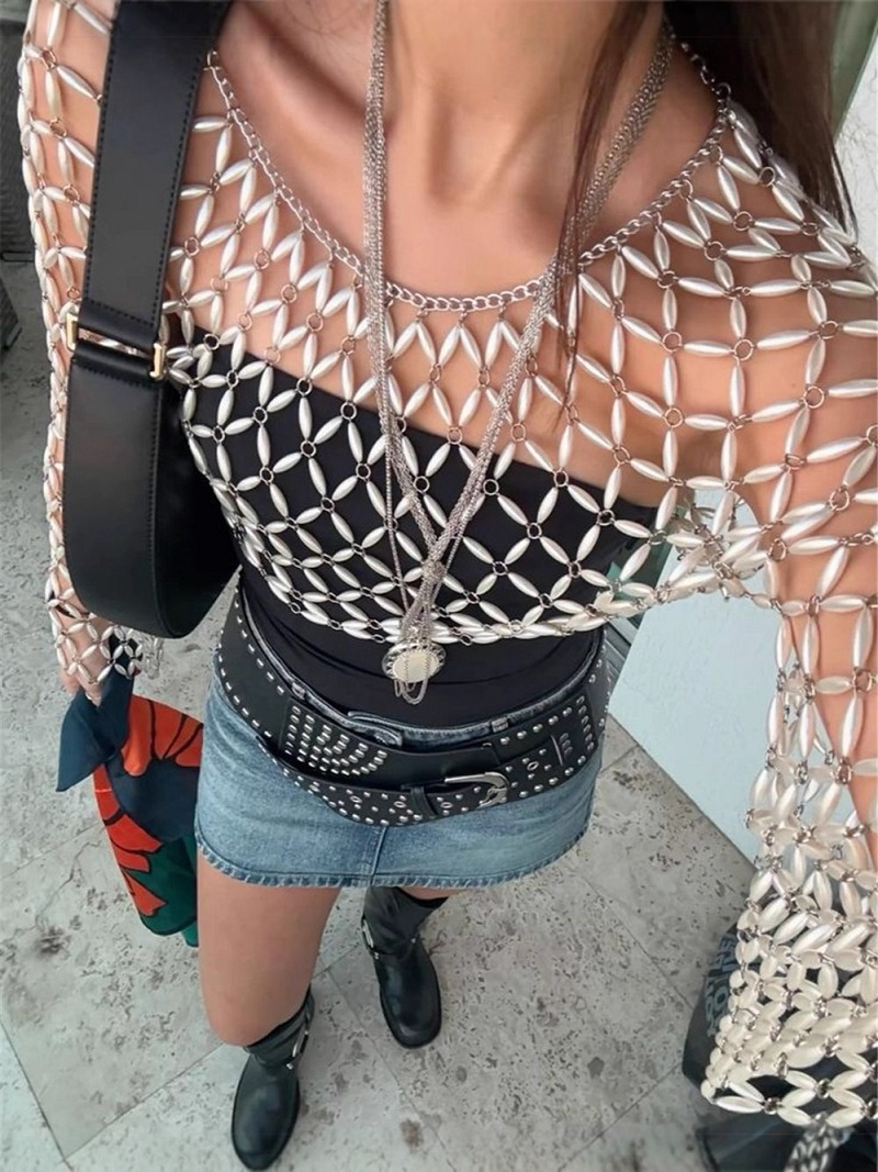 Women Long Sleeve White Beaded - Body Jewelry Harness ulasan dan harga