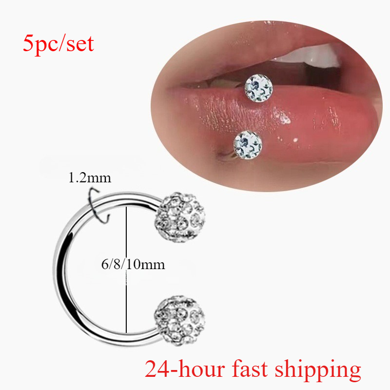 5pc Stainless Steel Rhinestone - Body Jewelry Metal Types ulasan dan harga