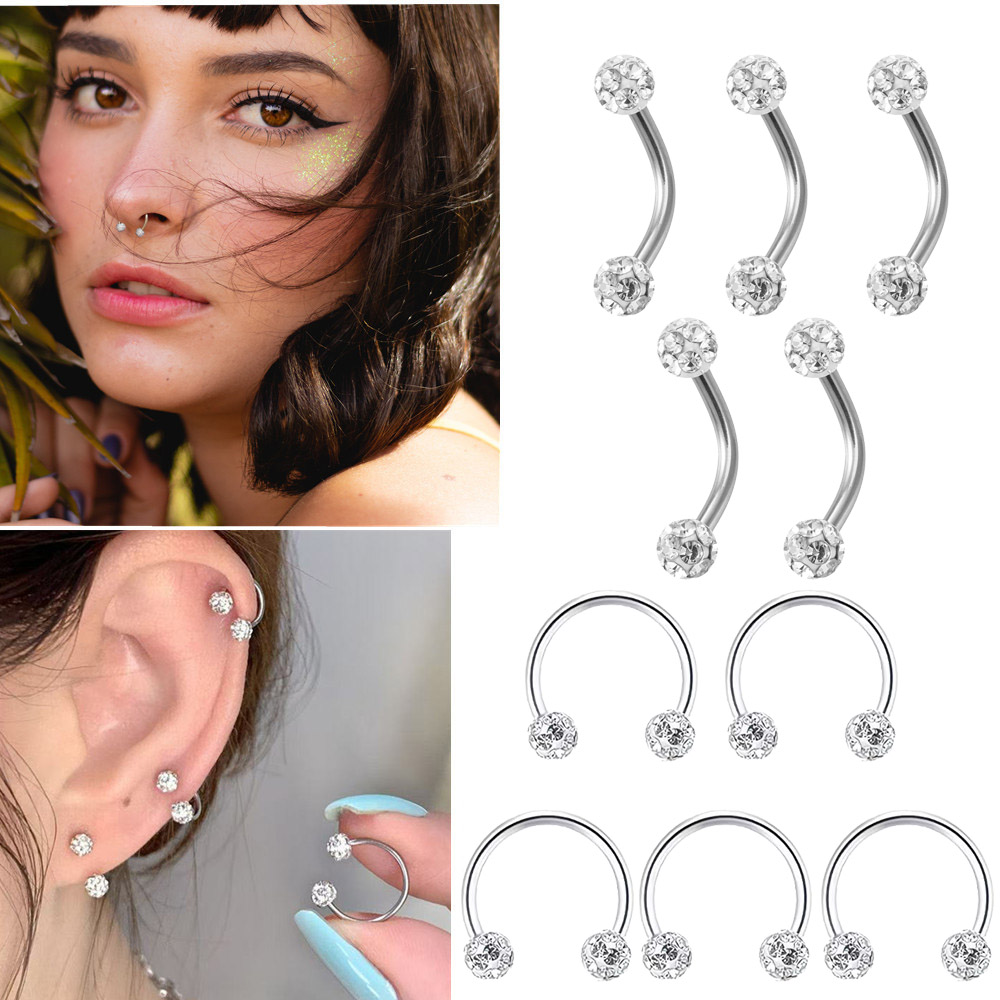 5pc Stainless Steel Rhinestone - Body Jewelry Metal Types ulasan dan harga