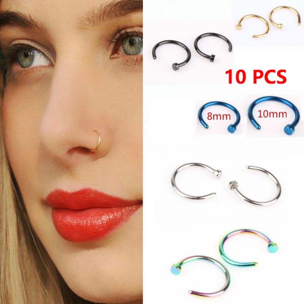 10 Pcs Thin Stainless Steel Fo - Body Jewelry Lip Ring ulasan dan harga