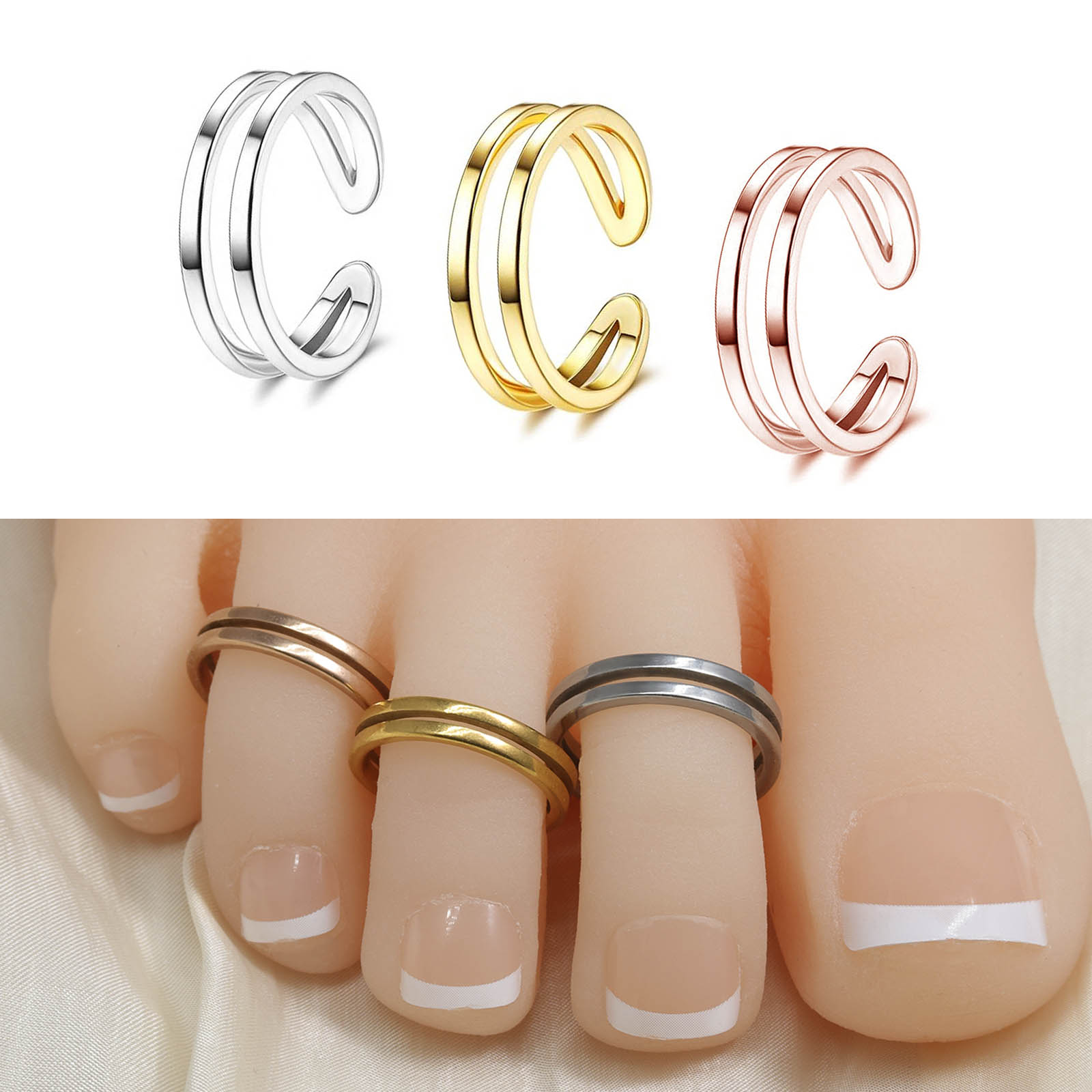 Adjustable Double Layer Toe Ri - Body Jewelry Hoops ulasan dan harga